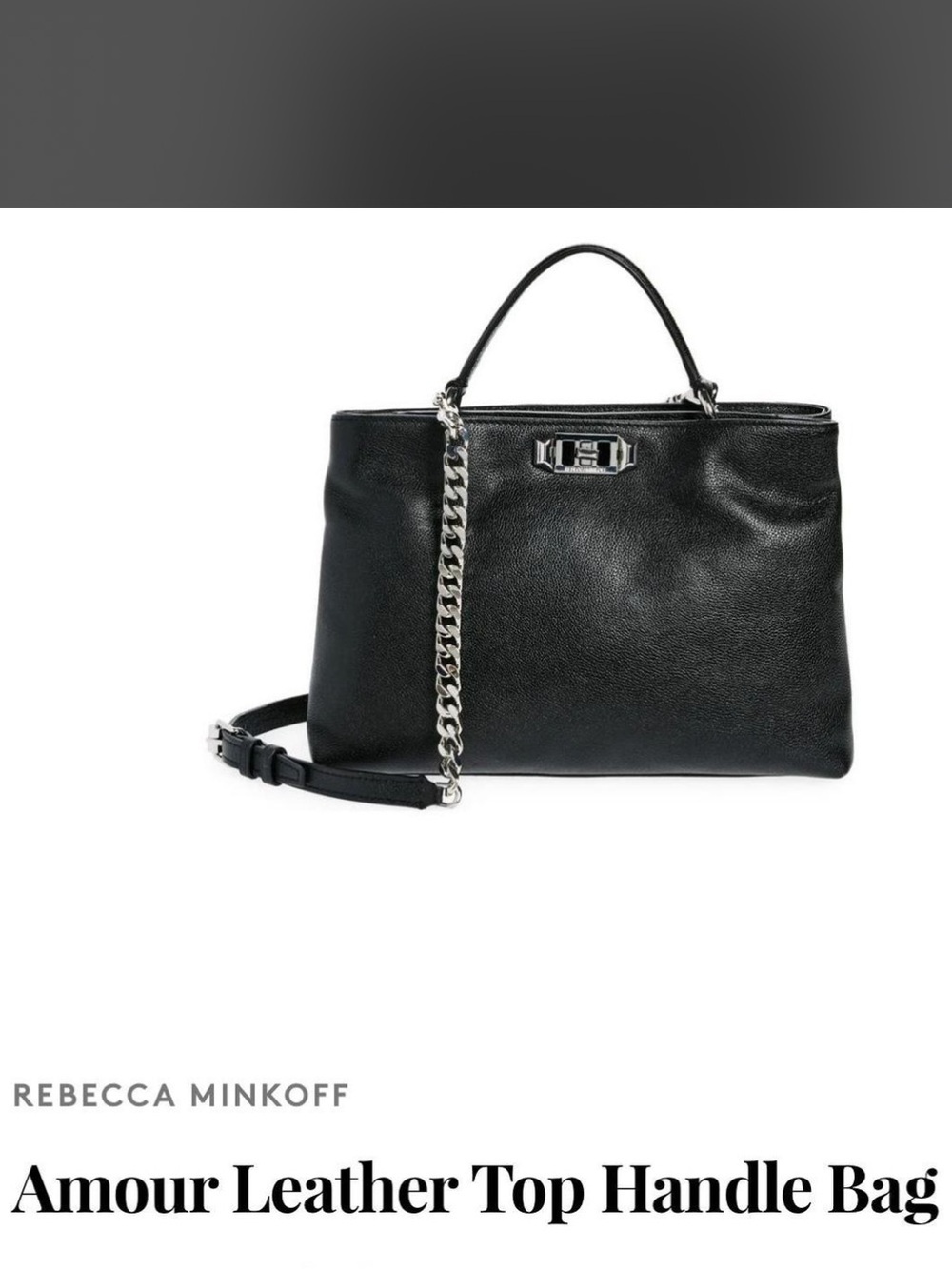 Rebecca Minkoff Amour Black Leather Satchel with Top Handle Bag